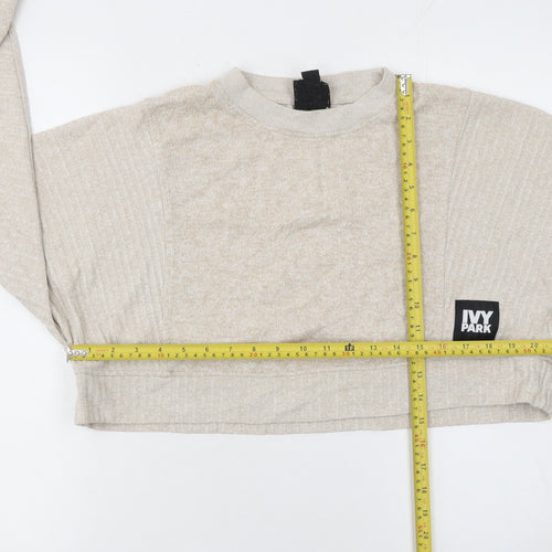 Ivy Park Womens Beige Cropped Pullover Sweatshirt Size S