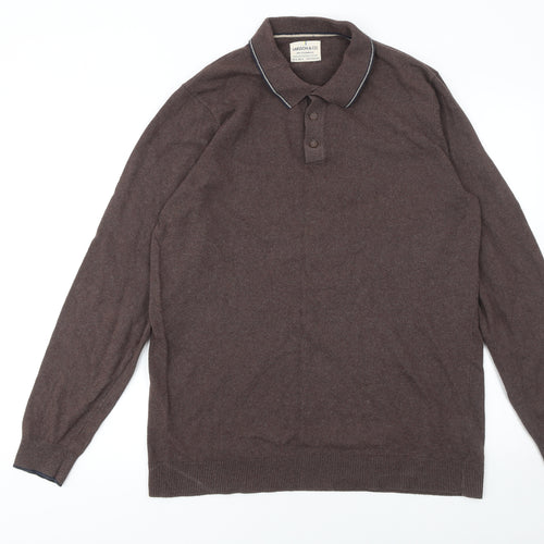 Larsson & Co Men’s Brown Long Sleeve Cotton Polo Shirt Size M