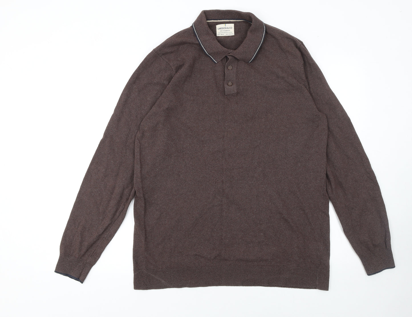 Larsson & Co Men’s Brown Long Sleeve Cotton Polo Shirt Size M