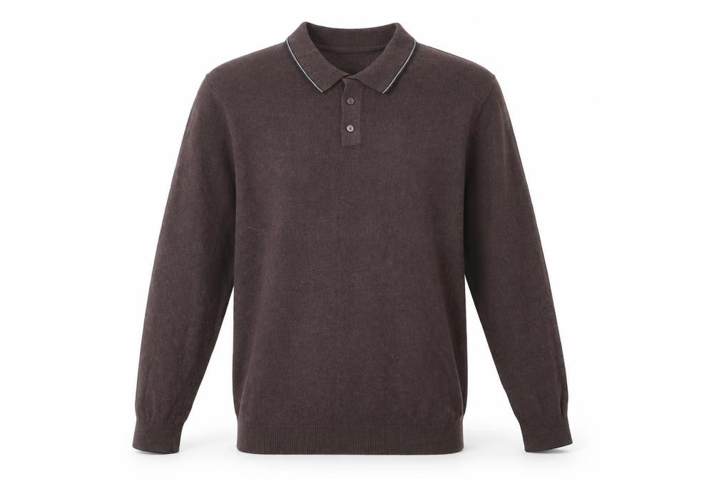 Larsson & Co Men’s Brown Long Sleeve Cotton Polo Shirt Size M