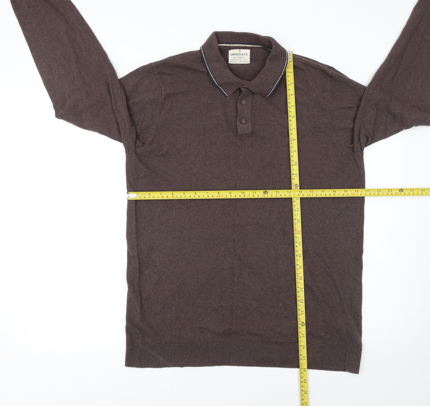 Larsson & Co Men’s Brown Long Sleeve Cotton Polo Shirt Size M