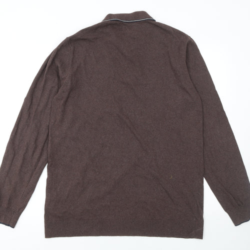 Larsson & Co Men’s Brown Long Sleeve Cotton Polo Shirt Size M