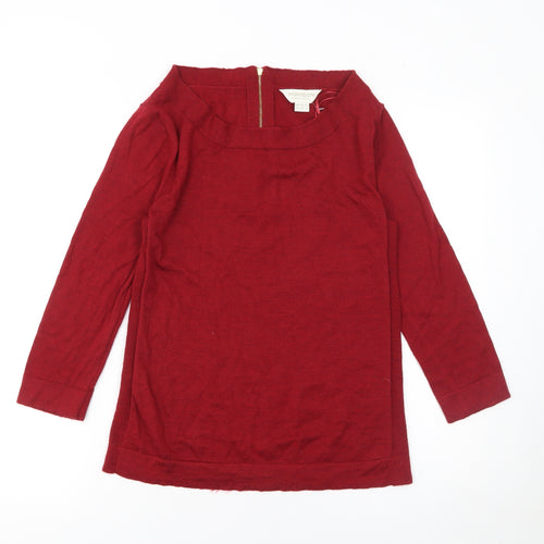 Monsoon Women's Red Merino Wool Boat Neck Jumper Size 10