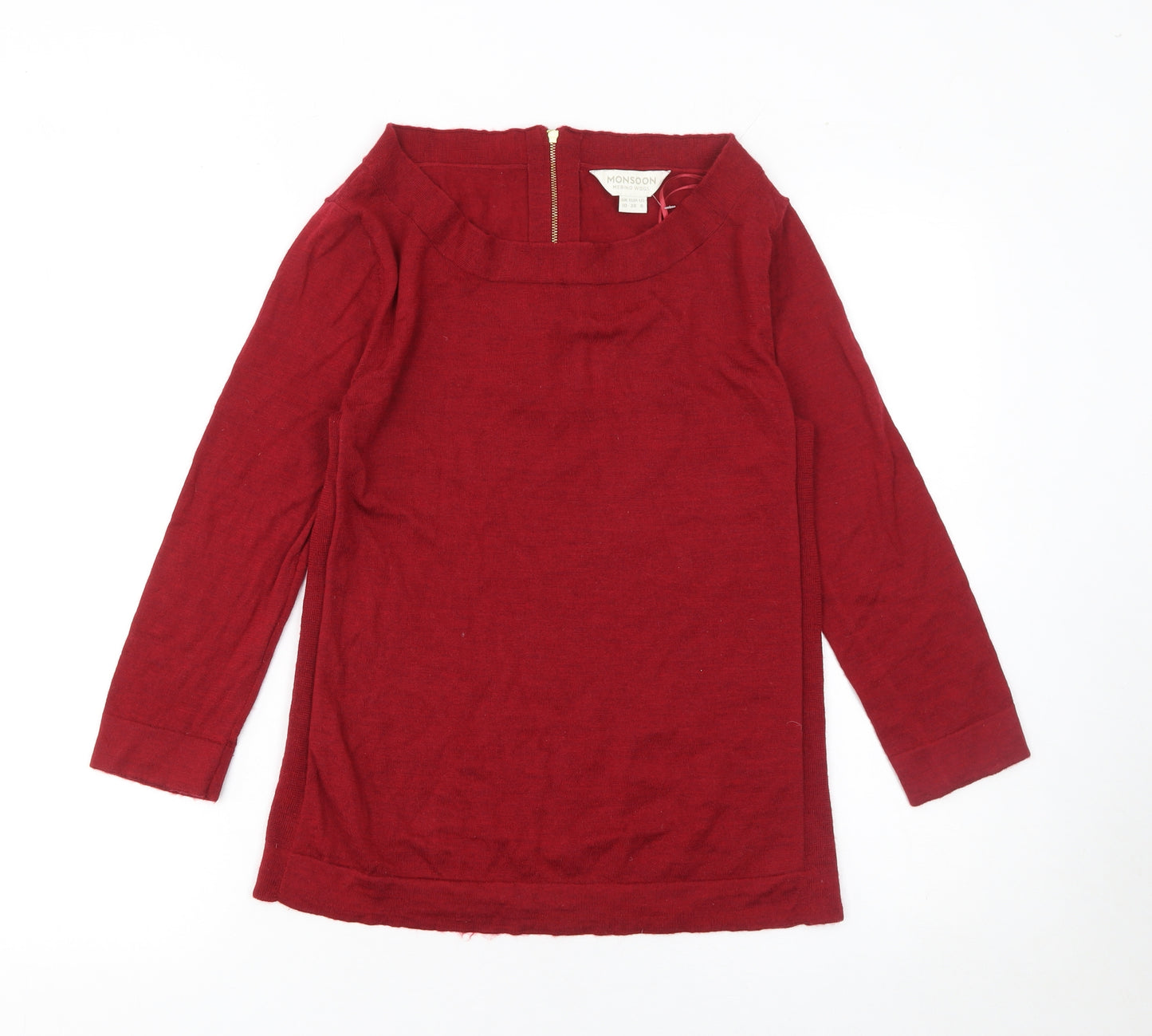 Monsoon Women's Red Merino Wool Boat Neck Jumper Size 10
