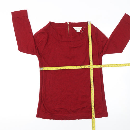 Monsoon Women's Red Merino Wool Boat Neck Jumper Size 10