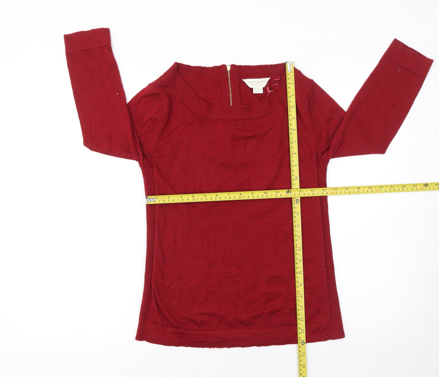 Monsoon Women's Red Merino Wool Boat Neck Jumper Size 10