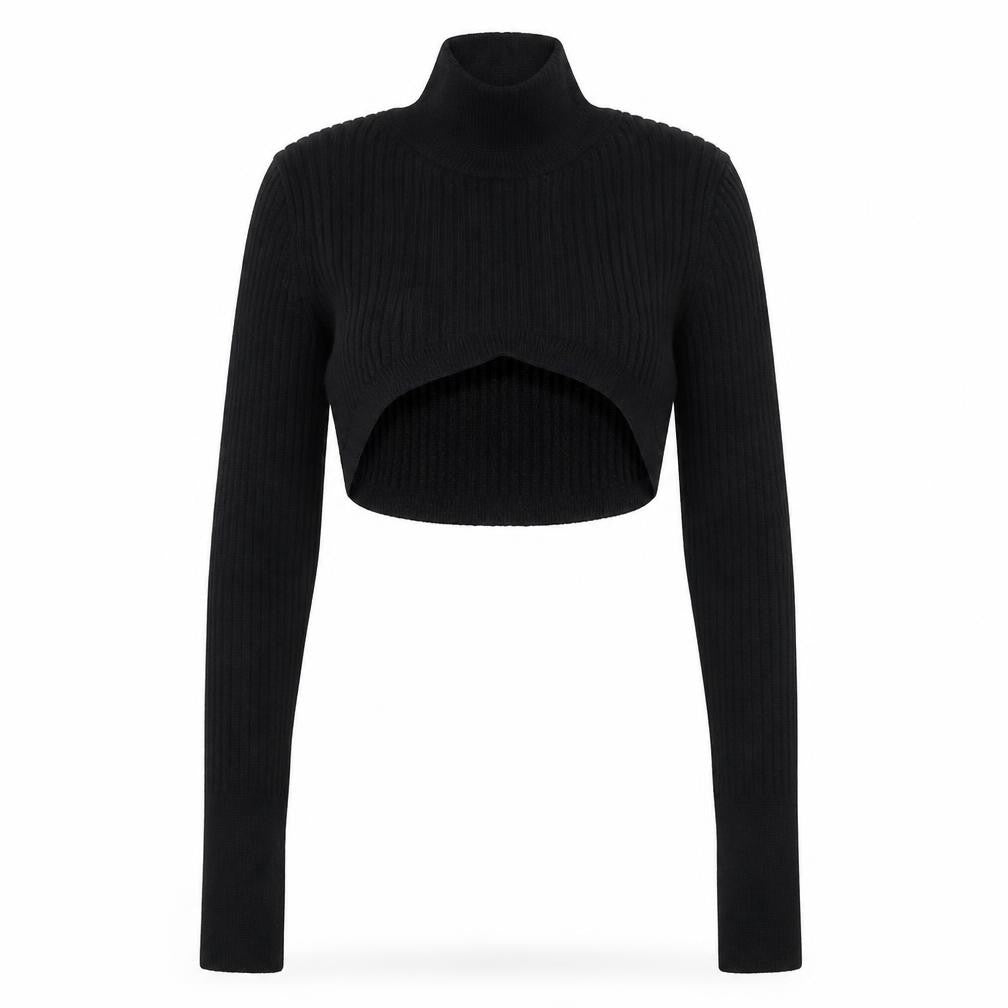 Front view of River Island Women's Black Roll Neck Cropped Jumper, size 6