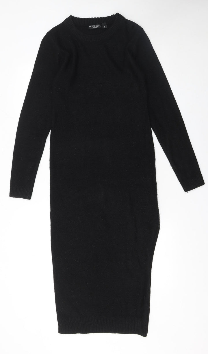 Brave Soul Women's Black Long Sleeve Midi Jumper Dress Size S