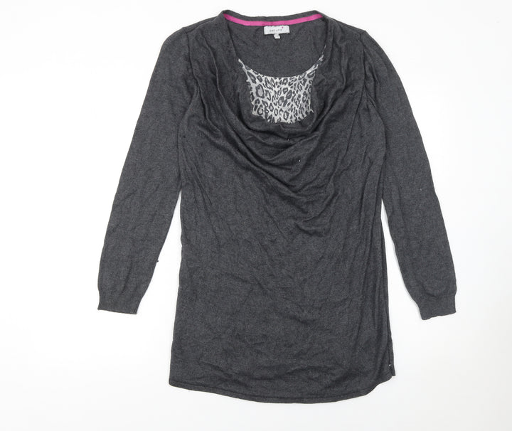 Marks and Spencer Per Una Women's Grey Cowl Neck Long Sleeve Tunic Jumper Size 14