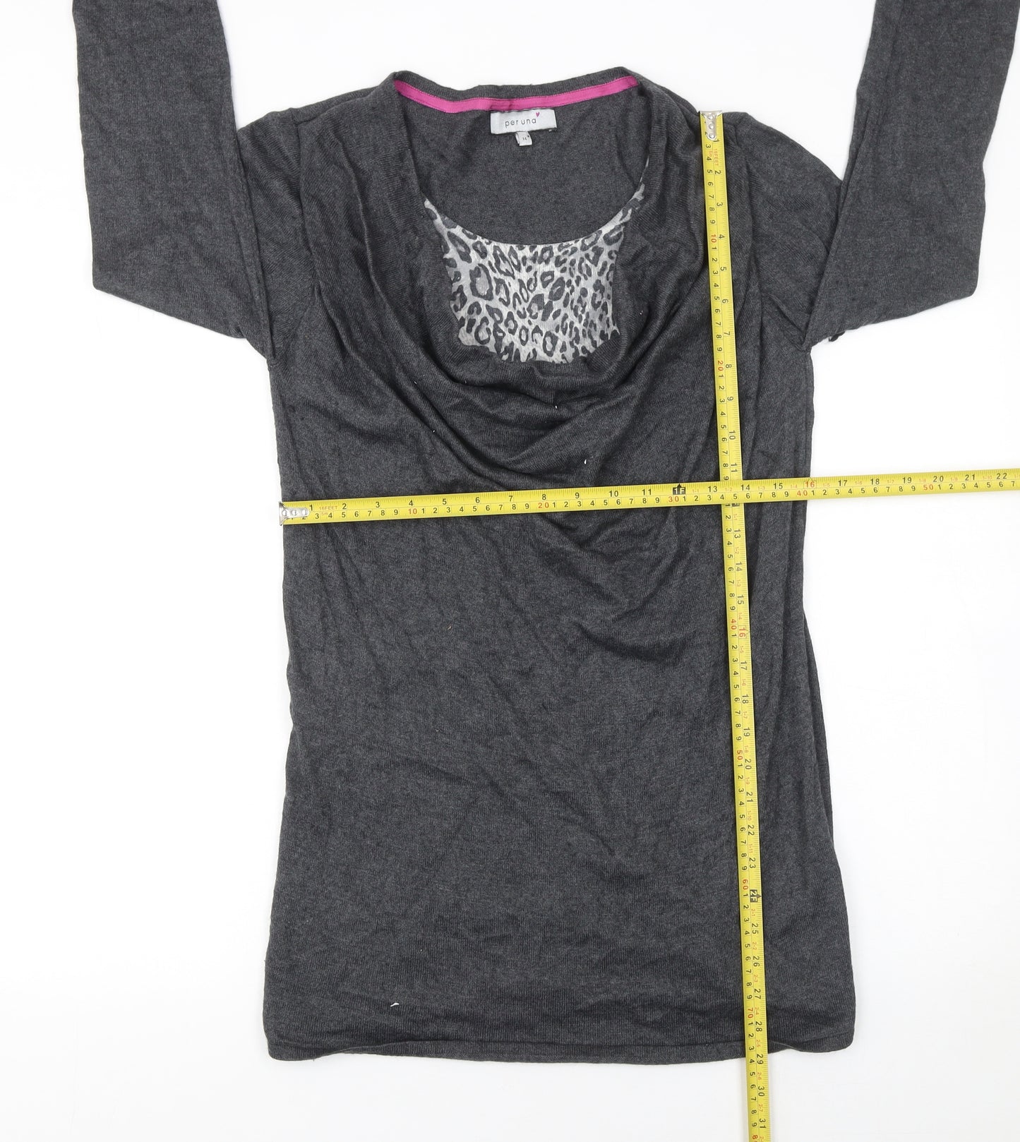 Marks and Spencer Per Una Women's Grey Cowl Neck Long Sleeve Tunic Jumper Size 14