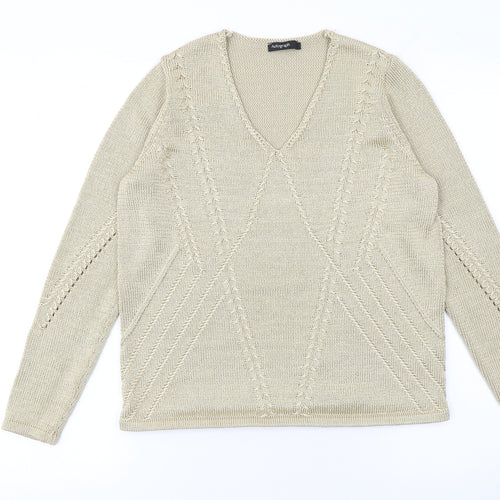 Marks and Spencer Women Beige V-Neck Knit Jumper Size 14