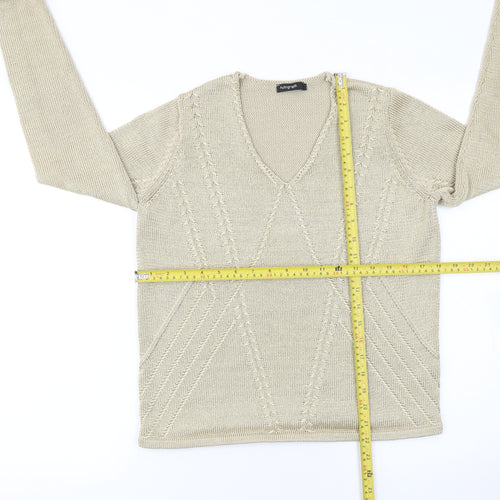 Marks and Spencer Women Beige V-Neck Knit Jumper Size 14