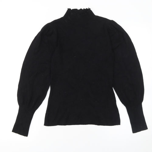 River Island Women's Black High Neck Puff Sleeve Jumper Size 12