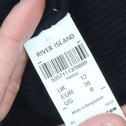 River Island Women's Black High Neck Puff Sleeve Jumper Size 12