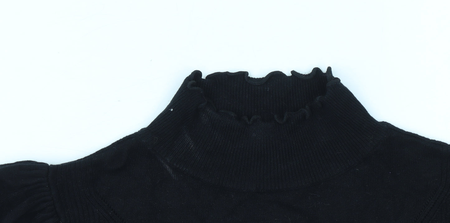 River Island Women's Black High Neck Puff Sleeve Jumper Size 12