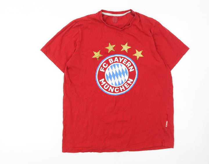 FC Bayern München Men’s Red Short Sleeve Graphic T-Shirt Size M