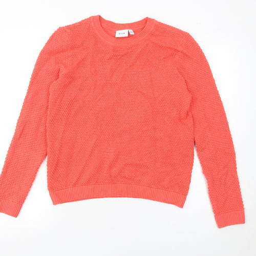 Vila Women Pink Cotton Knit Crew Neck Jumper Size 12