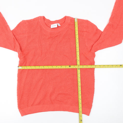 Vila Women Pink Cotton Knit Crew Neck Jumper Size 12