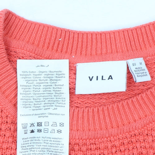 Vila Women Pink Cotton Knit Crew Neck Jumper Size 12