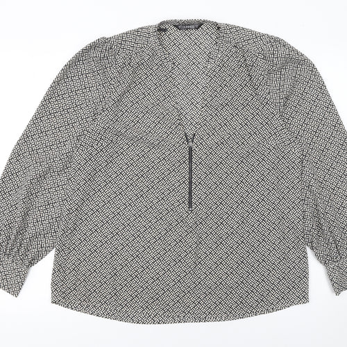 Dunnes Women’s Black Geometric Long Sleeve V-Neck Blouse Size M
