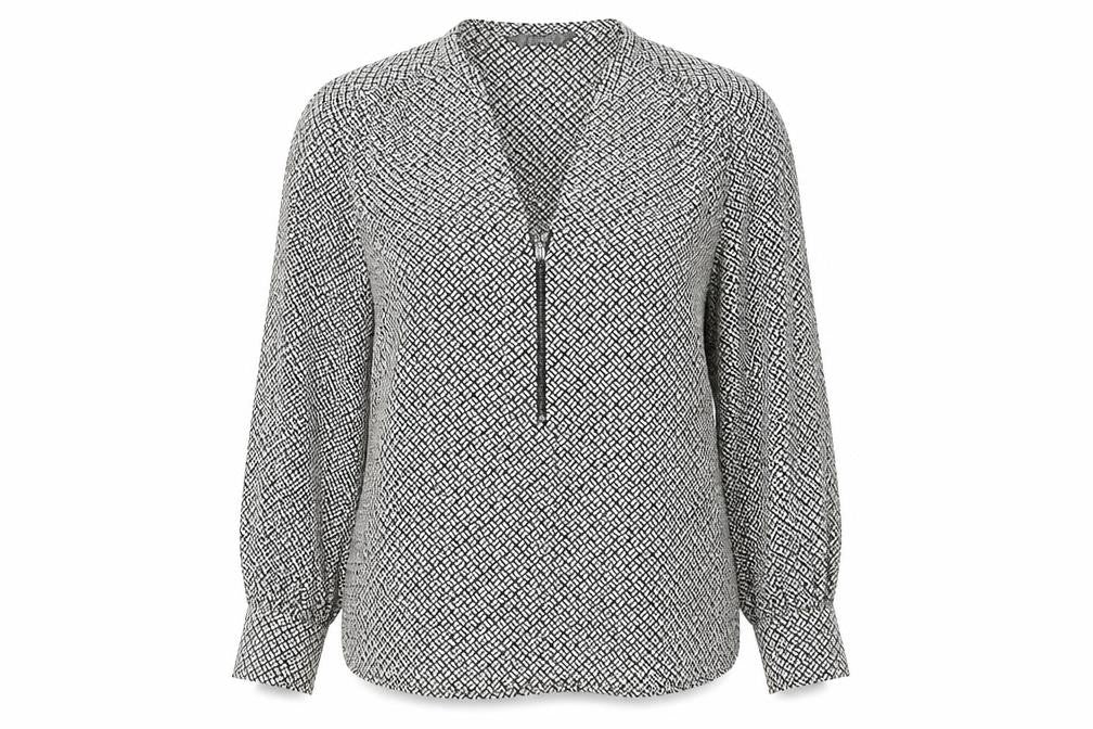 Dunnes Women’s Black Geometric Long Sleeve V-Neck Blouse Size M