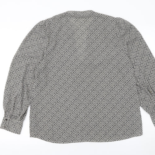 Dunnes Women’s Black Geometric Long Sleeve V-Neck Blouse Size M