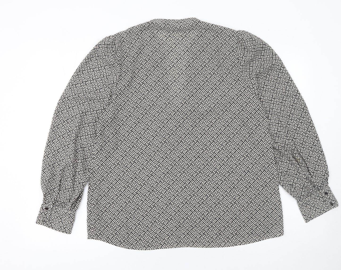 Dunnes Women’s Black Geometric Long Sleeve V-Neck Blouse Size M