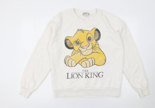Front view of Stradivarius Women White The Lion King Pullover Sweatshirt, size 12