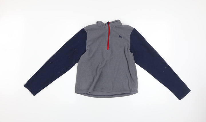 Quechua Boys Grey Fleece 1/4 Zip Pullover Sweatshirt Size 10-11 Years