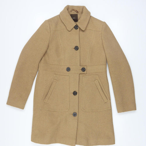 Next Women's Beige Wool Blend Mid-Length Overcoat Size 8