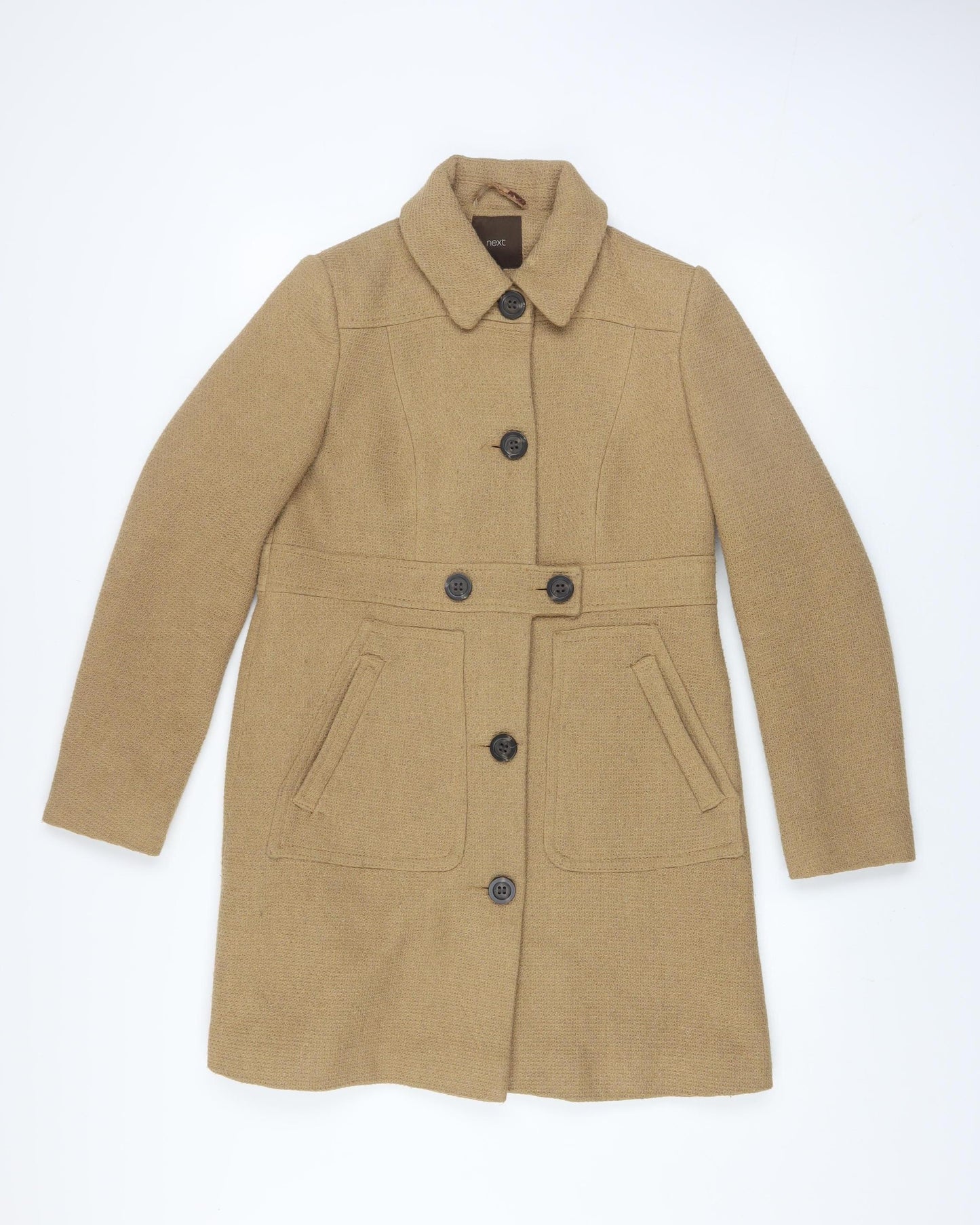 Next Women's Beige Wool Blend Mid-Length Overcoat Size 8