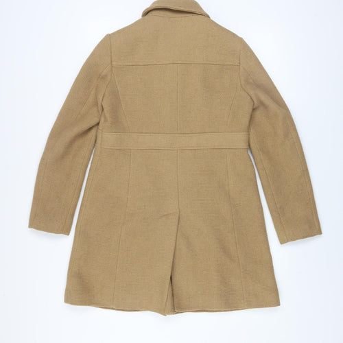 Next Women's Beige Wool Blend Mid-Length Overcoat Size 8