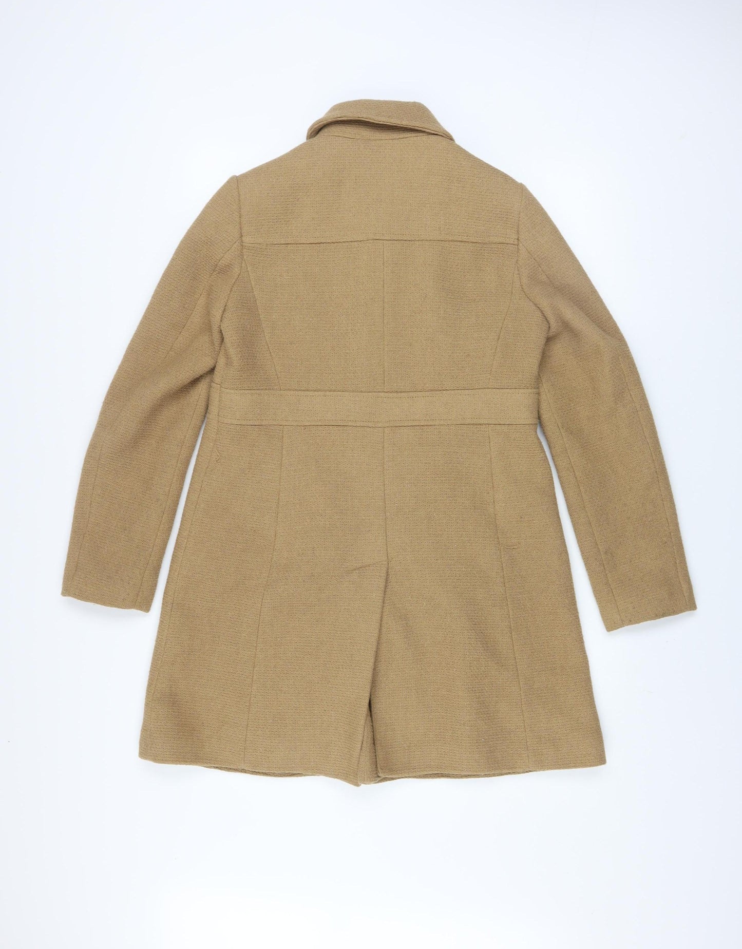Next Women's Beige Wool Blend Mid-Length Overcoat Size 8