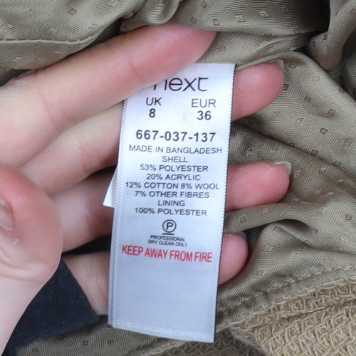 Next Women's Beige Wool Blend Mid-Length Overcoat Size 8
