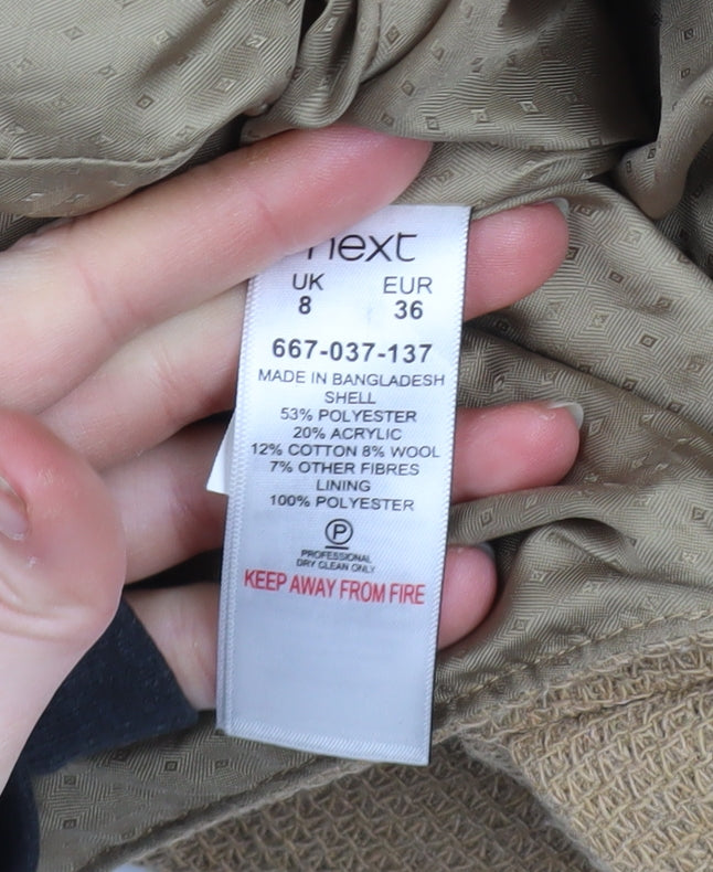 Next Women's Beige Wool Blend Mid-Length Overcoat Size 8