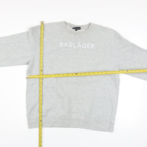 BASLÄGER Mens Grey Pullover Sweatshirt L Regular Fit Crew Neck