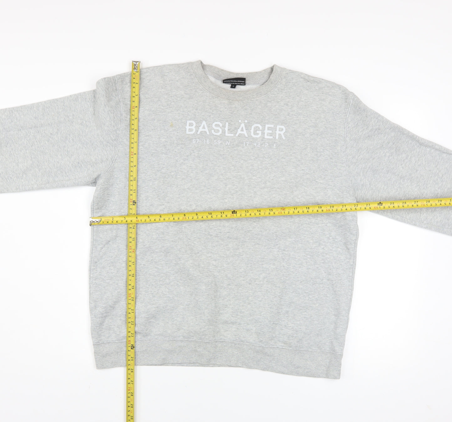 BASLÄGER Mens Grey Pullover Sweatshirt L Regular Fit Crew Neck