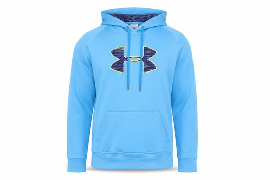 Front view of Under Armour men’s blue pullover hoodie l sports fleece sweatshirt