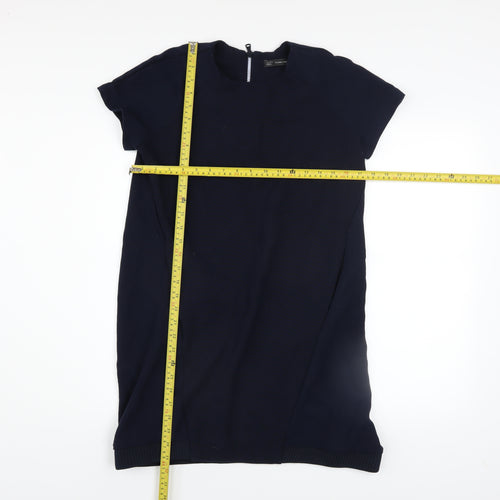 Zara Women Blue Shift Dress Size 10 Short Sleeve Zip Back Knit