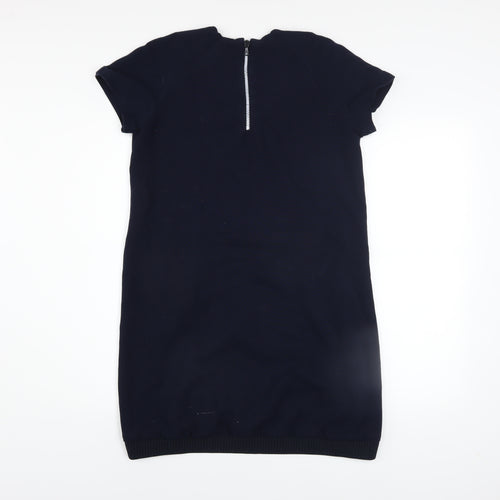 Zara Women Blue Shift Dress Size 10 Short Sleeve Zip Back Knit