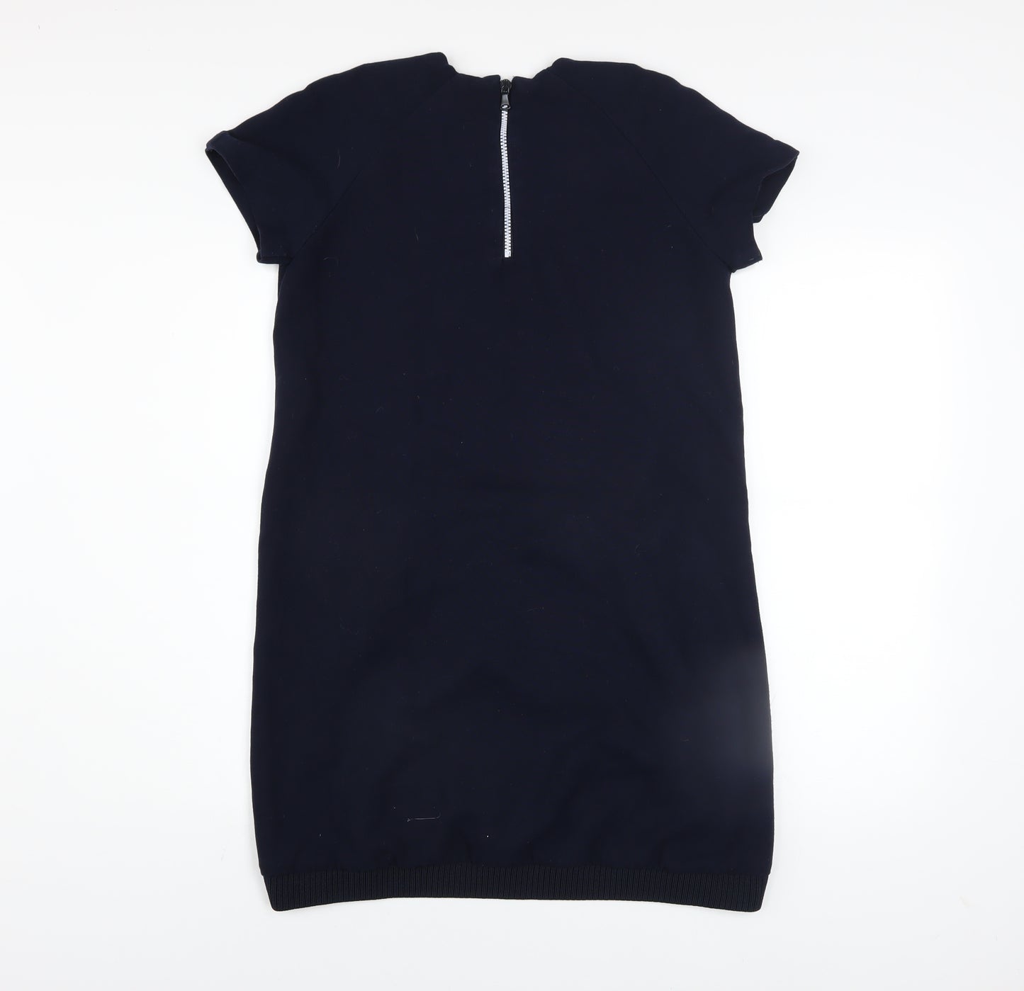 Zara Women Blue Shift Dress Size 10 Short Sleeve Zip Back Knit
