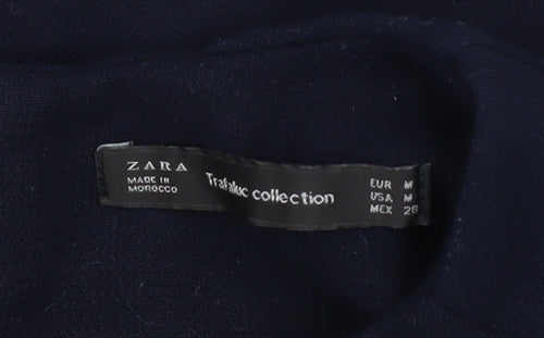 Zara Women Blue Shift Dress Size 10 Short Sleeve Zip Back Knit