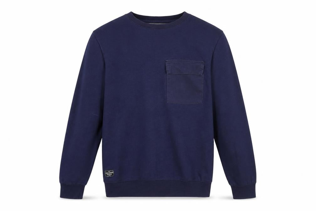 Front view of Threadbare Men's Blue Crew Neck Pullover Sweatshirt, size M