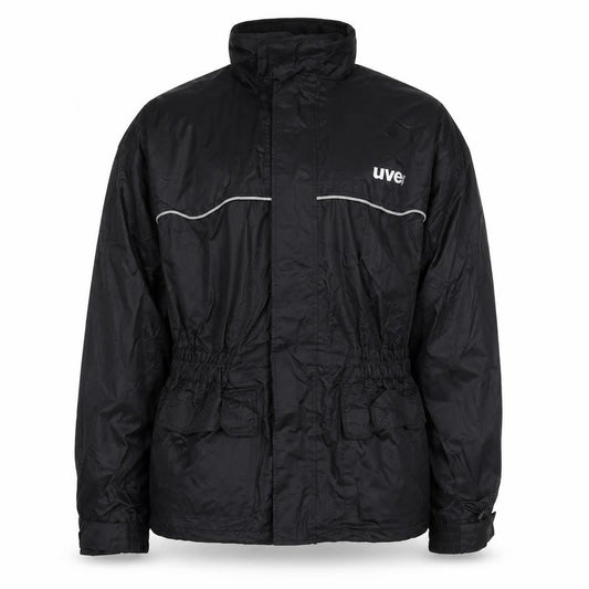 Front view of Uvex Men's Black XL Windbreaker Jacket with Reflective Trim