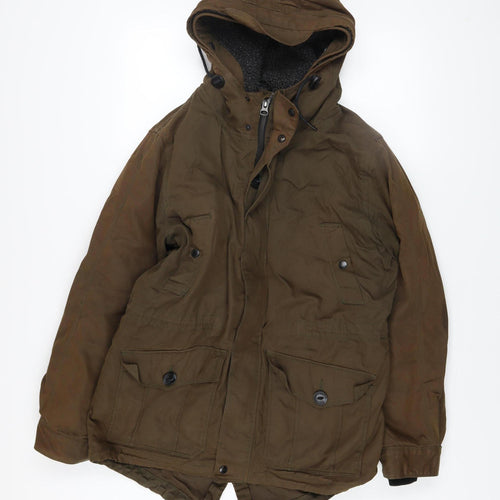 Red Herring Men's Brown Parka Jacket S 38in Hooded Winter Cotton Blend