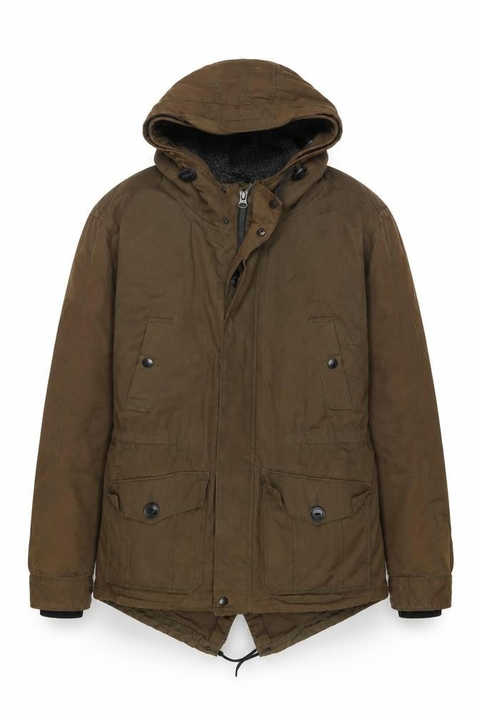 Red Herring Men's Brown Parka Jacket S 38in Hooded Winter Cotton Blend