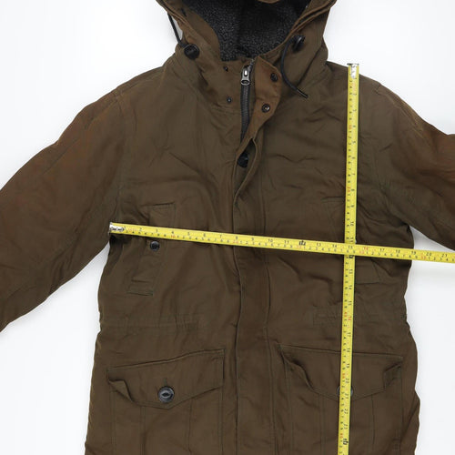Red Herring Men's Brown Parka Jacket S 38in Hooded Winter Cotton Blend
