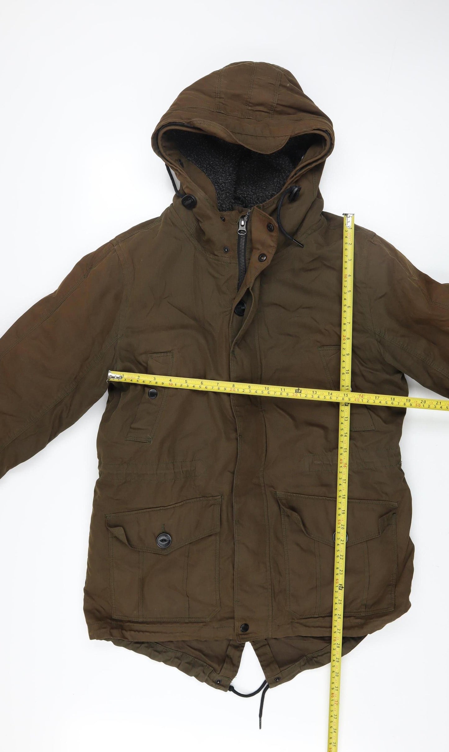 Red Herring Men's Brown Parka Jacket S 38in Hooded Winter Cotton Blend