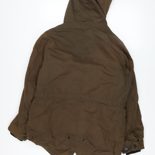 Red Herring Men's Brown Parka Jacket S 38in Hooded Winter Cotton Blend