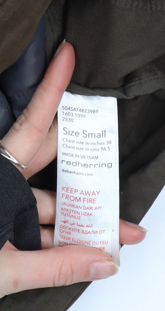 Red Herring Men's Brown Parka Jacket S 38in Hooded Winter Cotton Blend